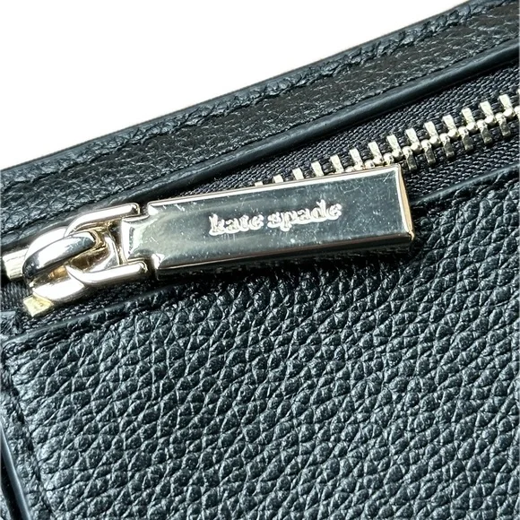 kate spade Black Pebbled Leather Zip Around Wallet with Gold Logo - Picture 2 of 5